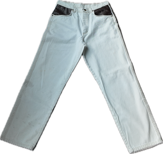Leather pocket jeans